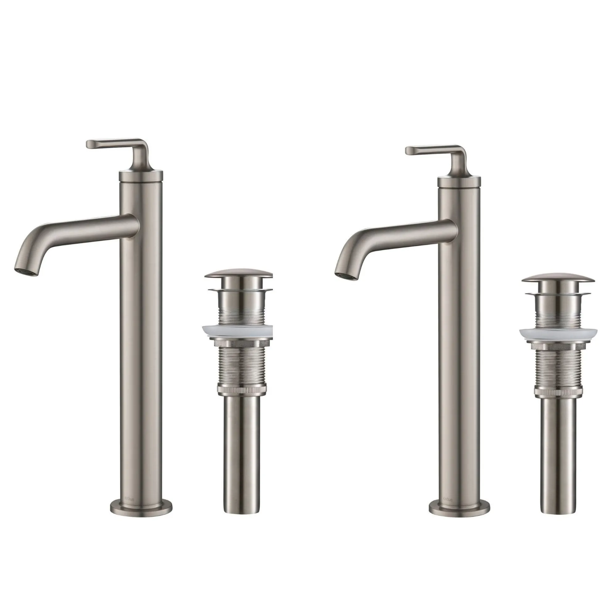 Single Handle Vessel Bathroom Faucet with Pop-Up Drain in Spot Free Stainless Steel (2-Pack)