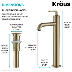 Single Handle Vessel Bathroom Faucet with Pop-Up Drain in Brushed Gold (2-Pack)