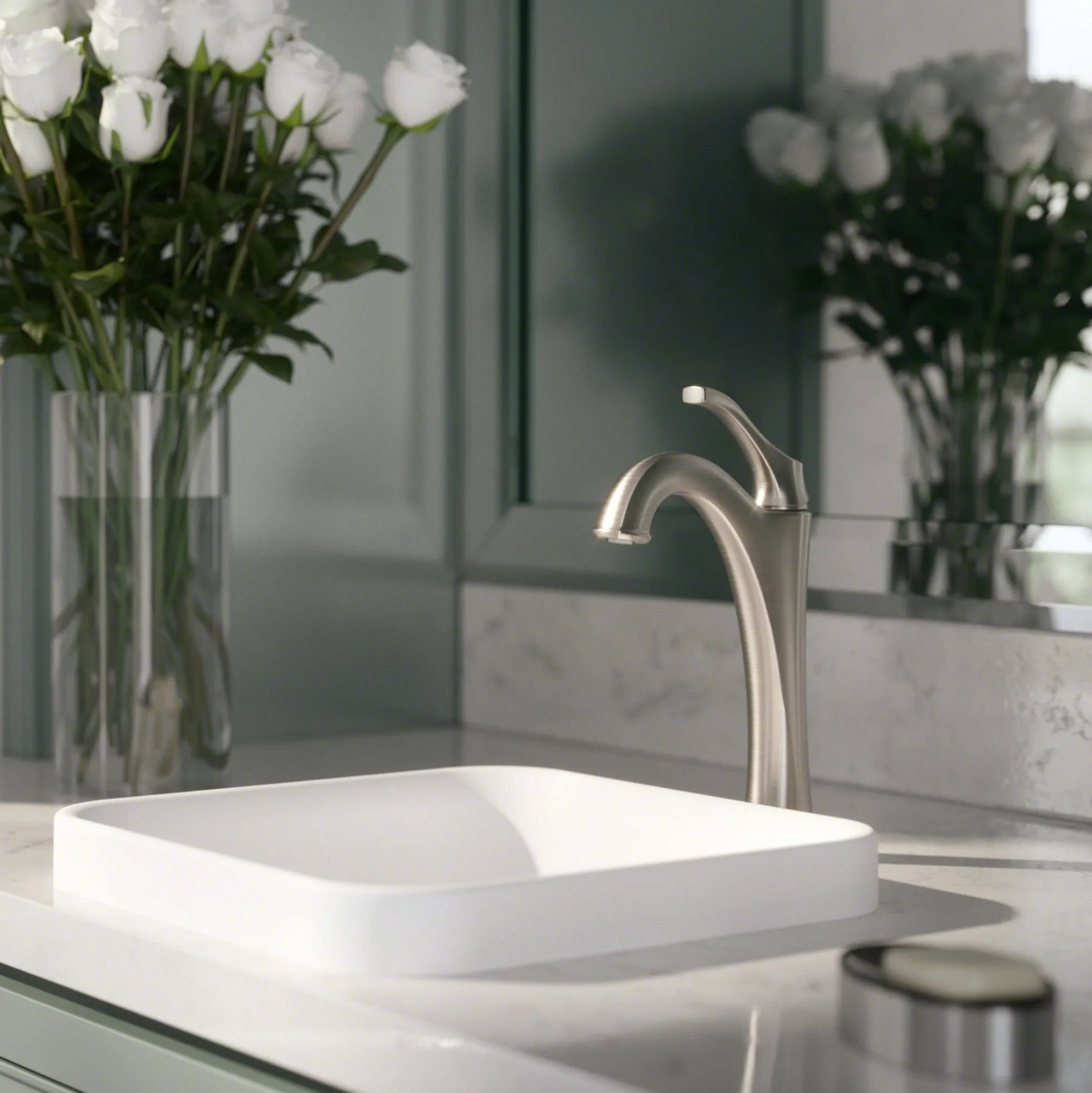 Single Handle Vessel Bathroom Faucet with Pop-Up Drain in Spot Free Stainless Steel (2-Pack)