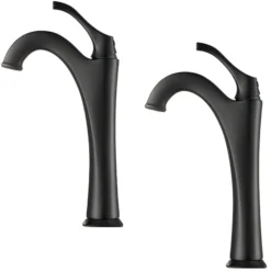 Single Handle Vessel Bathroom Faucet with Pop-Up Drain in Matte Black (2-Pack)