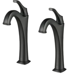 Single Handle Vessel Bathroom Faucet with Pop-Up Drain in Matte Black (2-Pack)