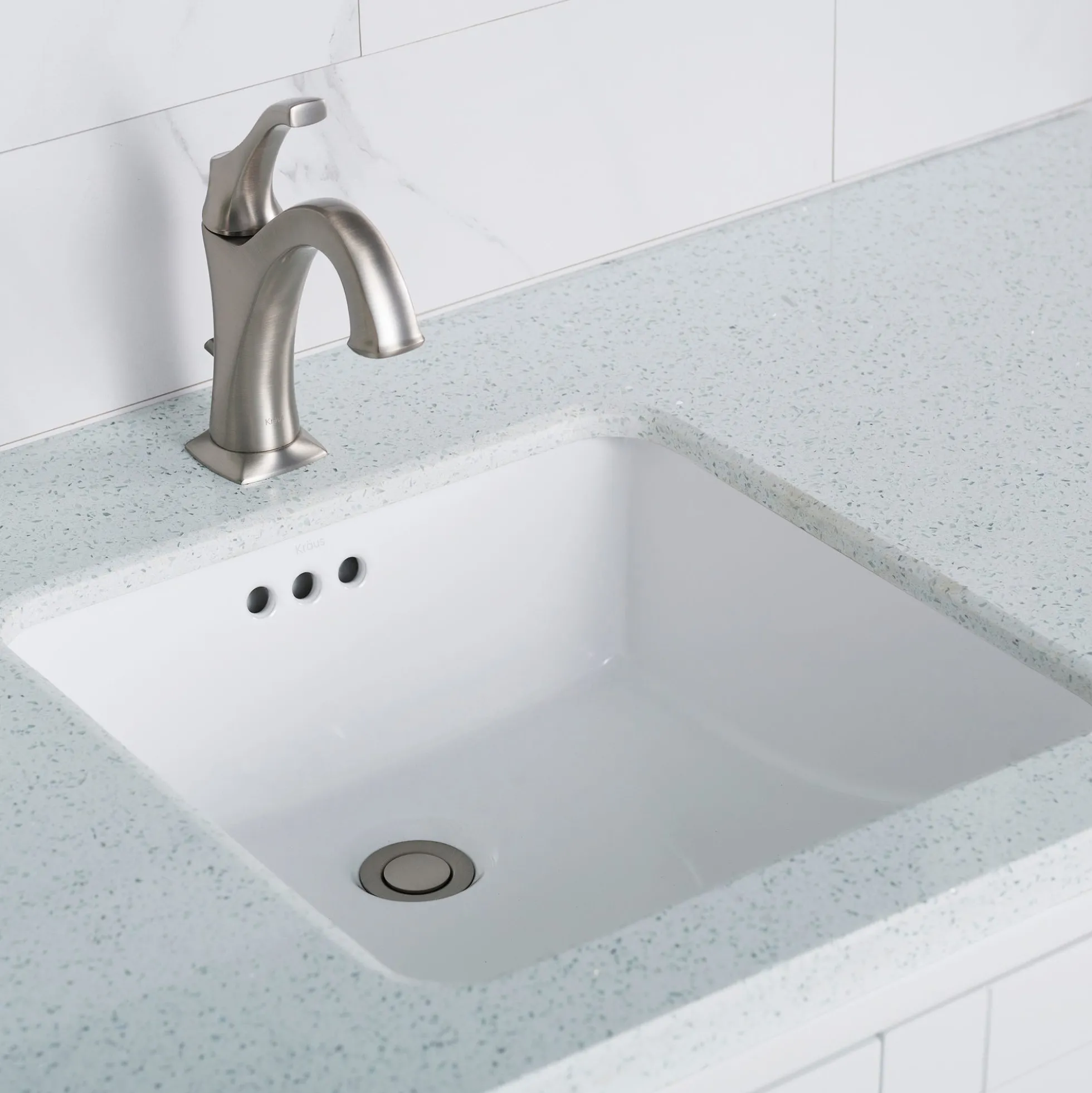17" Square Porcelain CeramicUndermountBathroom Sinkin Whitewith OverflowDrain