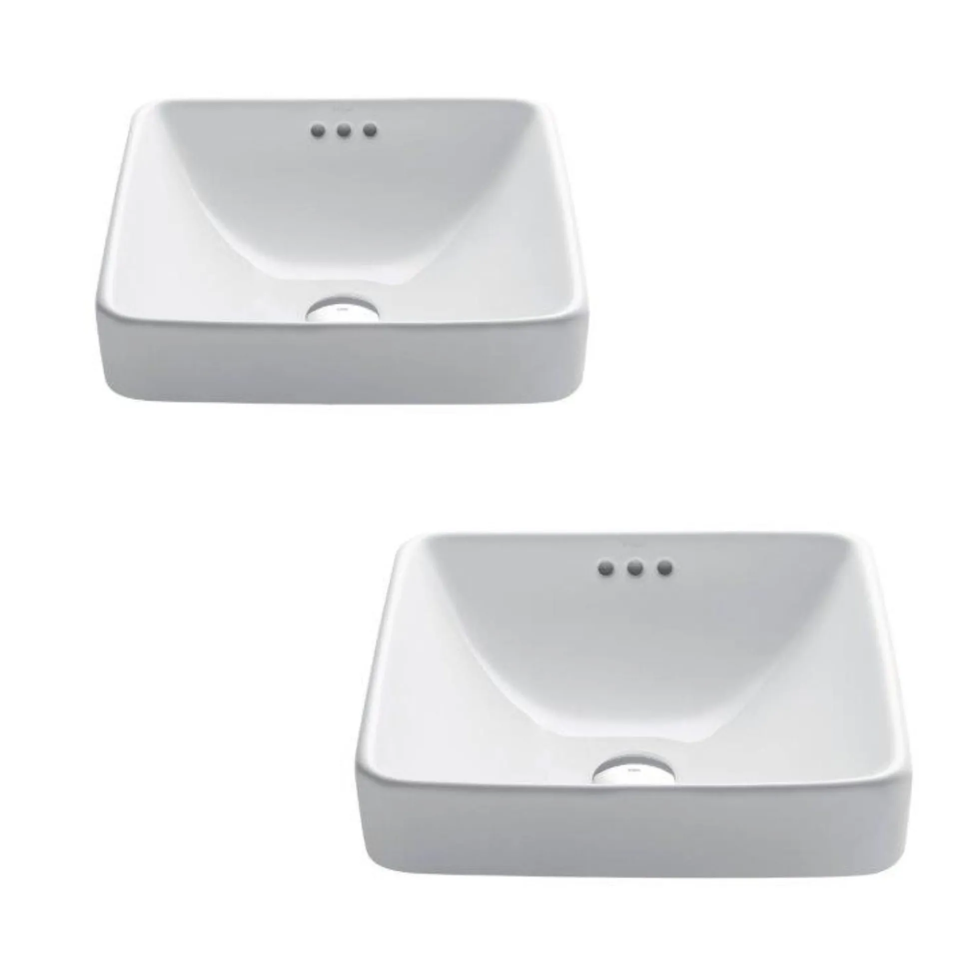 16 1/2" Square Semi-Recessed Ceramic Bathroom Sink in White with Overflow Drain (2-Pack)