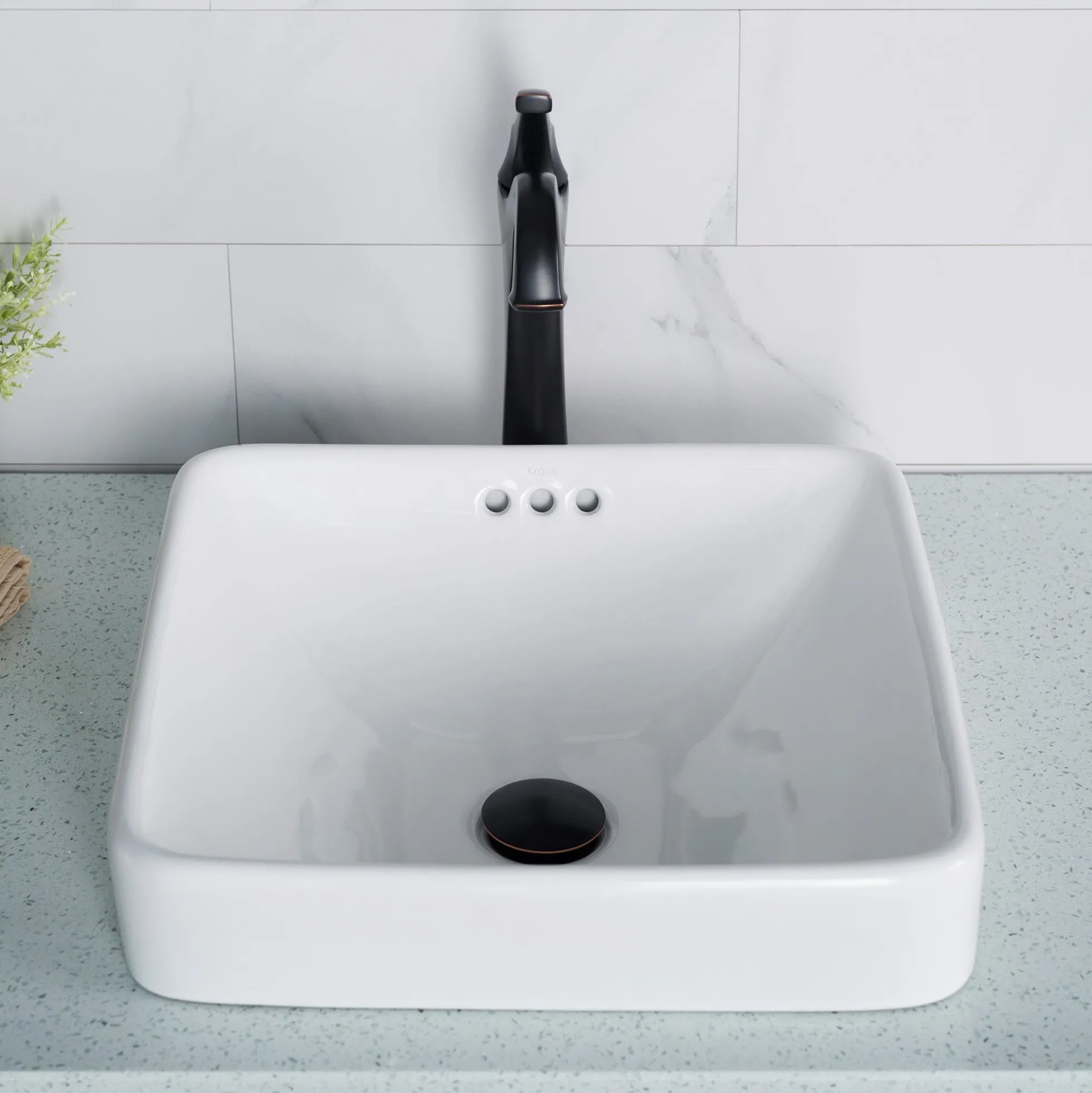 16 1/2" Square Semi-Recessed Ceramic Bathroom Sink in White with Overflow Drain (2-Pack)
