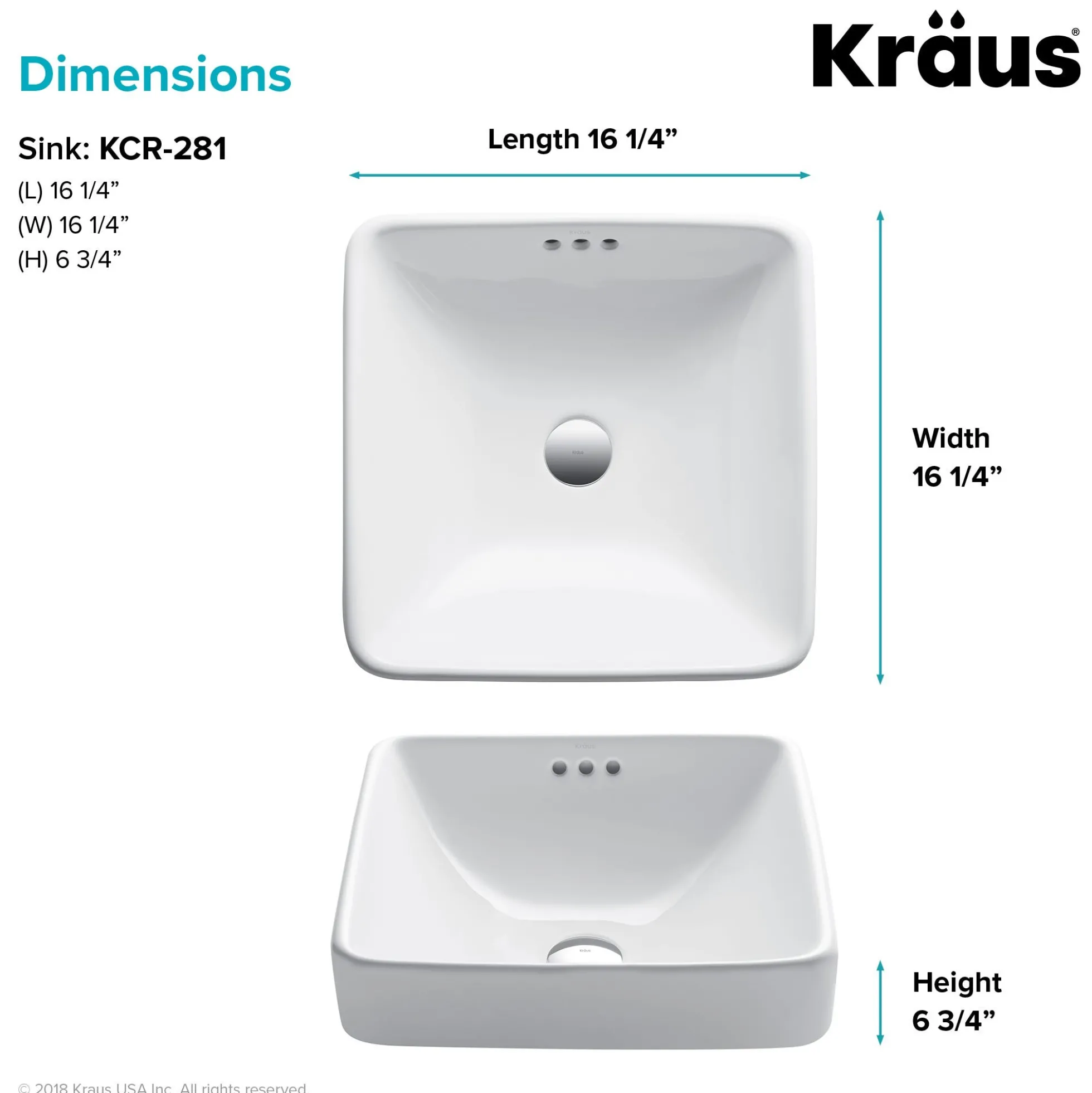 16 1/2" Square Semi-Recessed Ceramic Bathroom Sink in White with Overflow Drain (2-Pack)