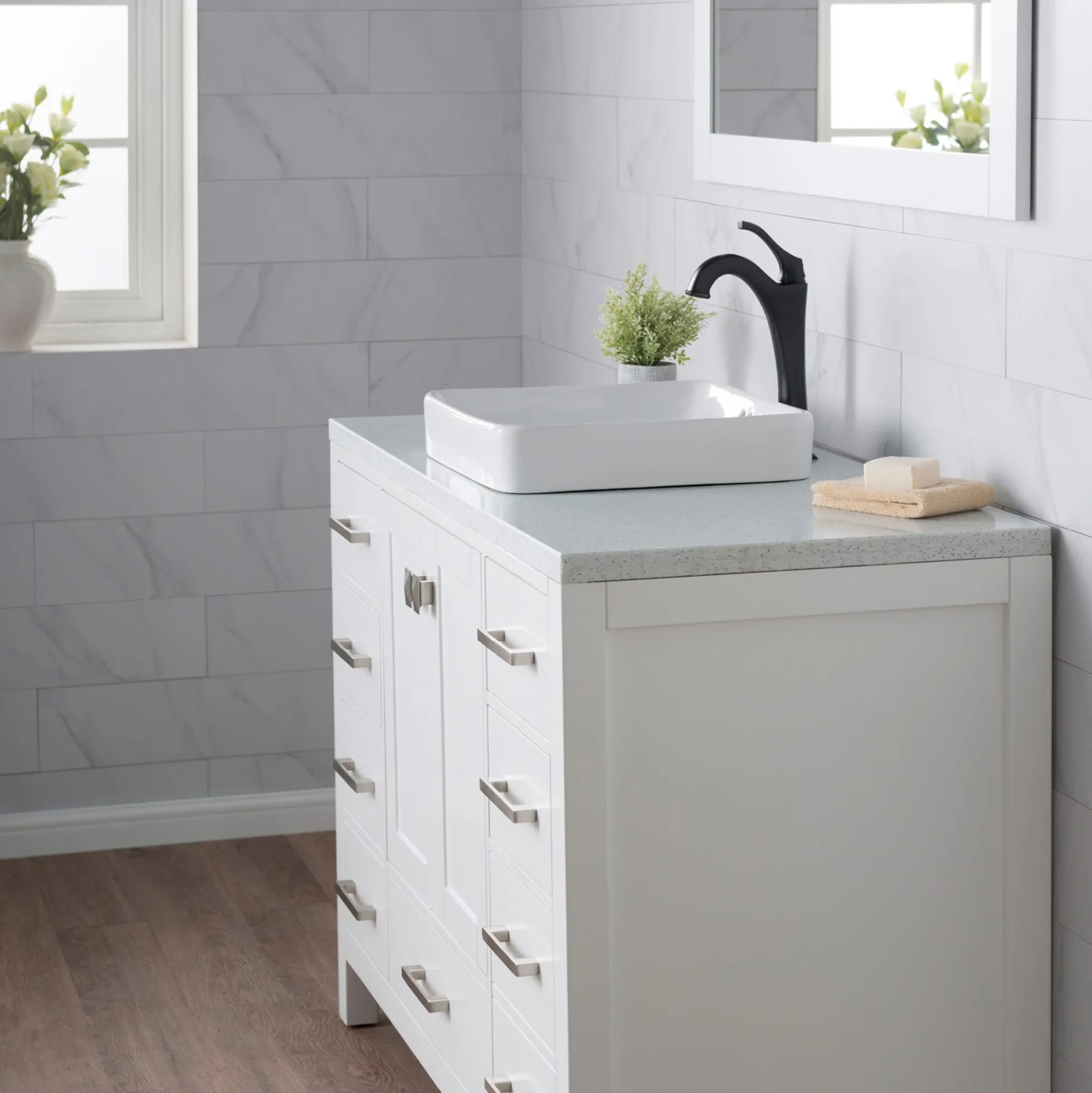 16 1/2" Square Semi-Recessed Ceramic Bathroom Sink in White with Overflow Drain (2-Pack)