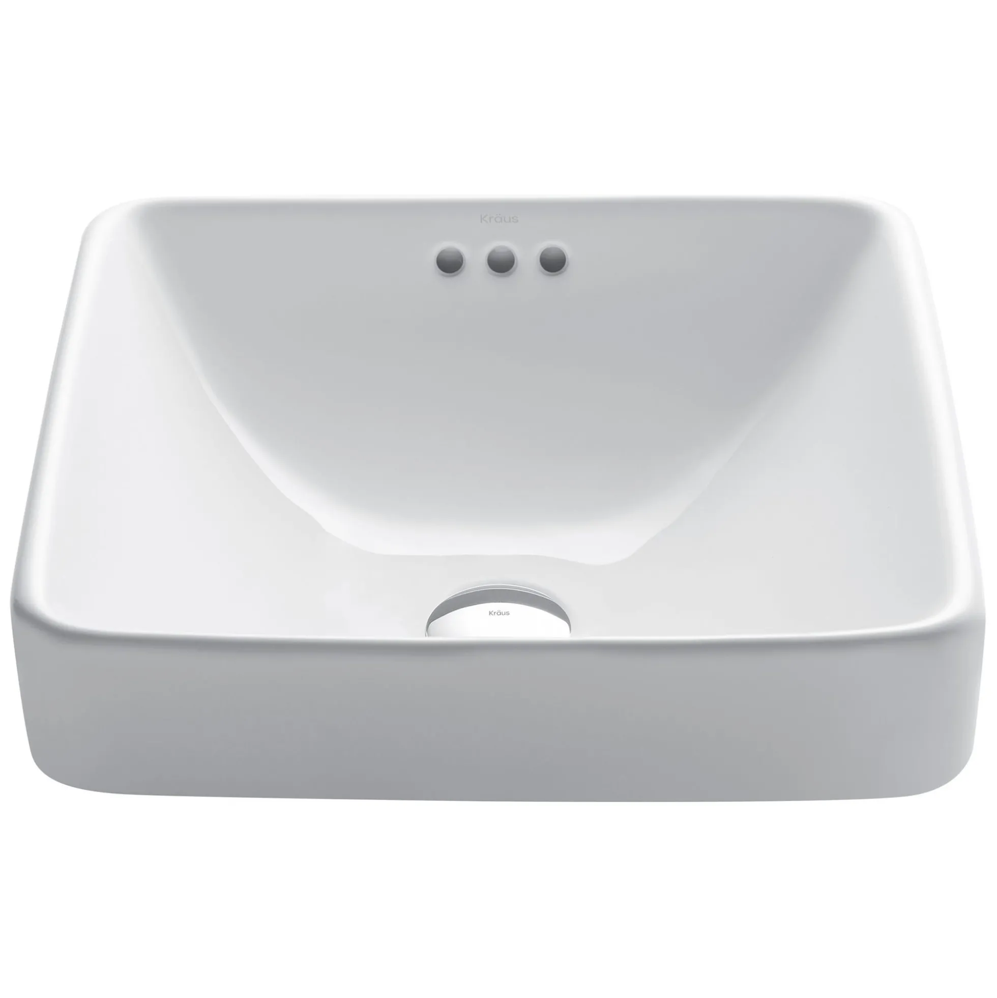 16 1/2" Square Semi-Recessed Ceramic Bathroom Sink in White with Overflow Drain