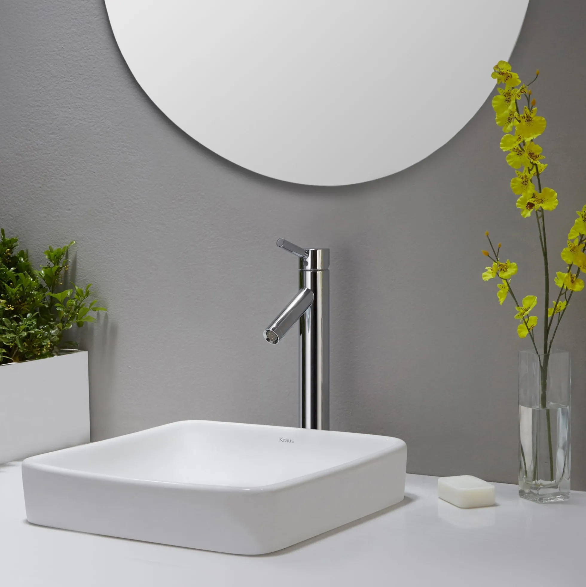 16 1/2" Square Semi-Recessed Ceramic Bathroom Sink in White with Pop-Up Drain in Brushed Nickel