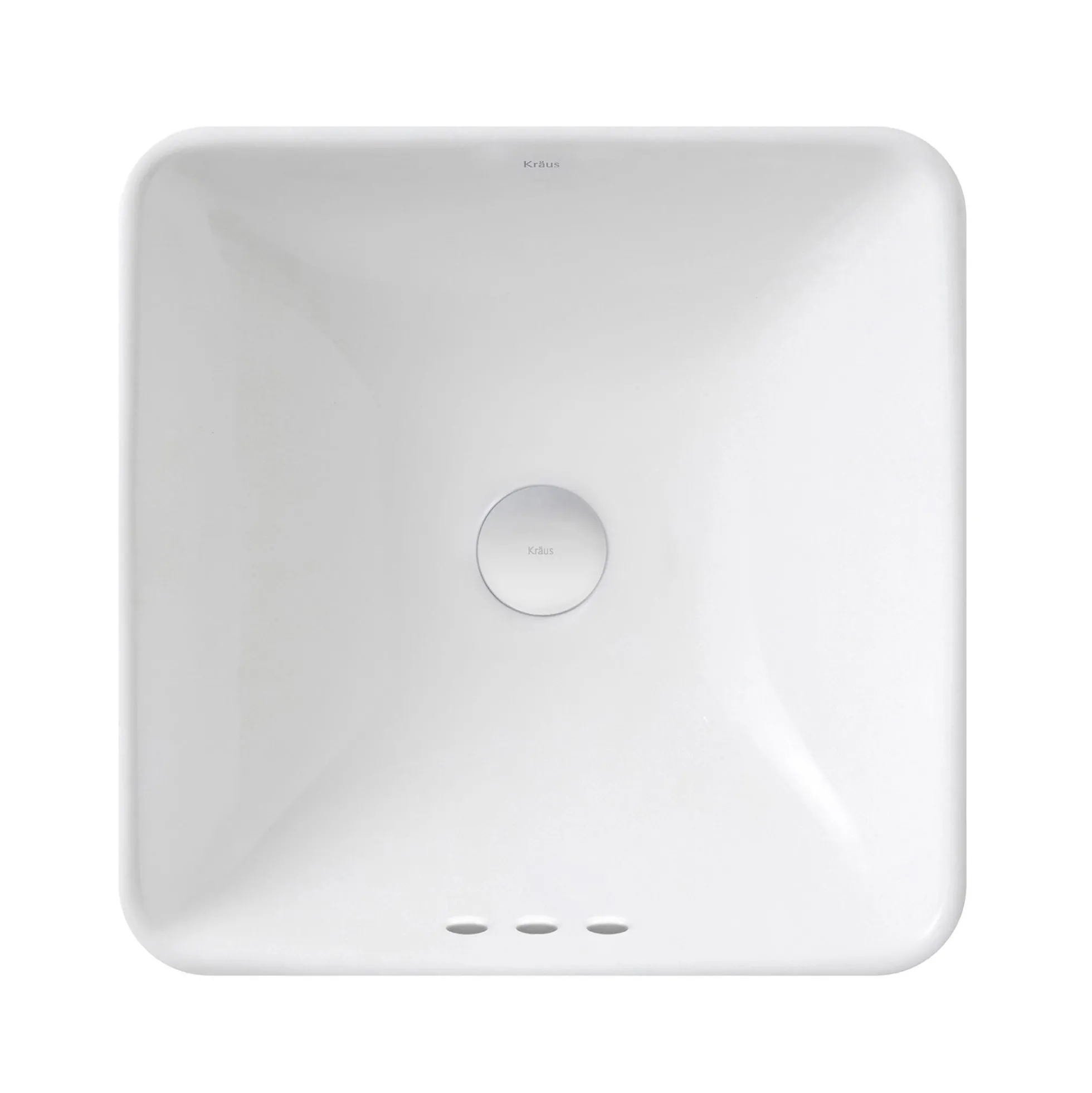 16 1/2" Square Semi-Recessed Ceramic Bathroom Sink in White with Pop-Up Drain in Brushed Nickel