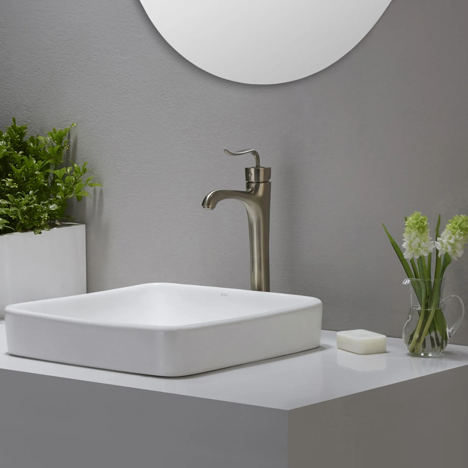 16 1/2" Square Semi-Recessed Ceramic Bathroom Sink in White with Pop-Up Drain in Oil Rubbed Bronze