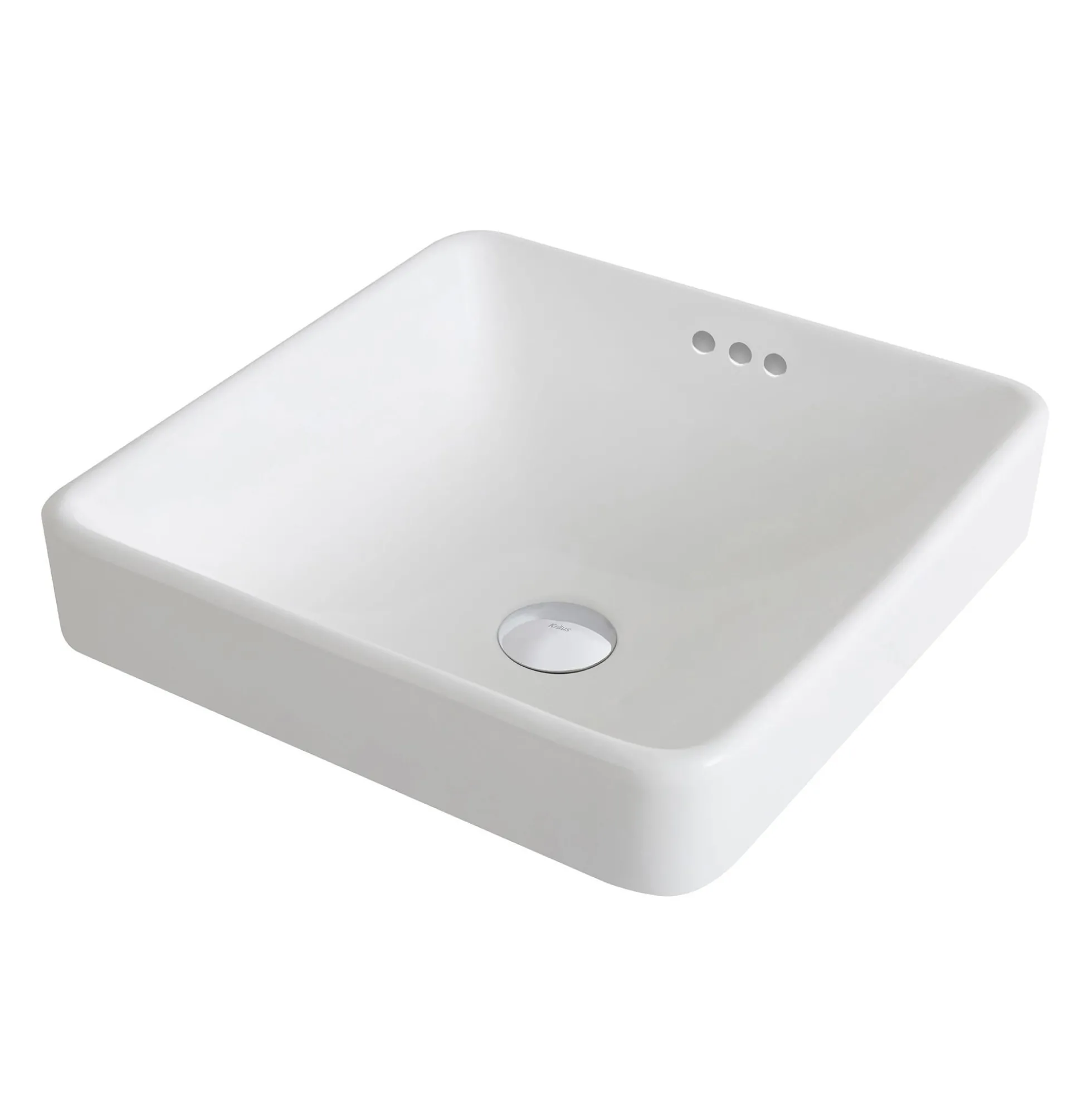 16 1/2" Square Semi-Recessed Ceramic Bathroom Sink in White with Pop-Up Drain in Oil Rubbed Bronze