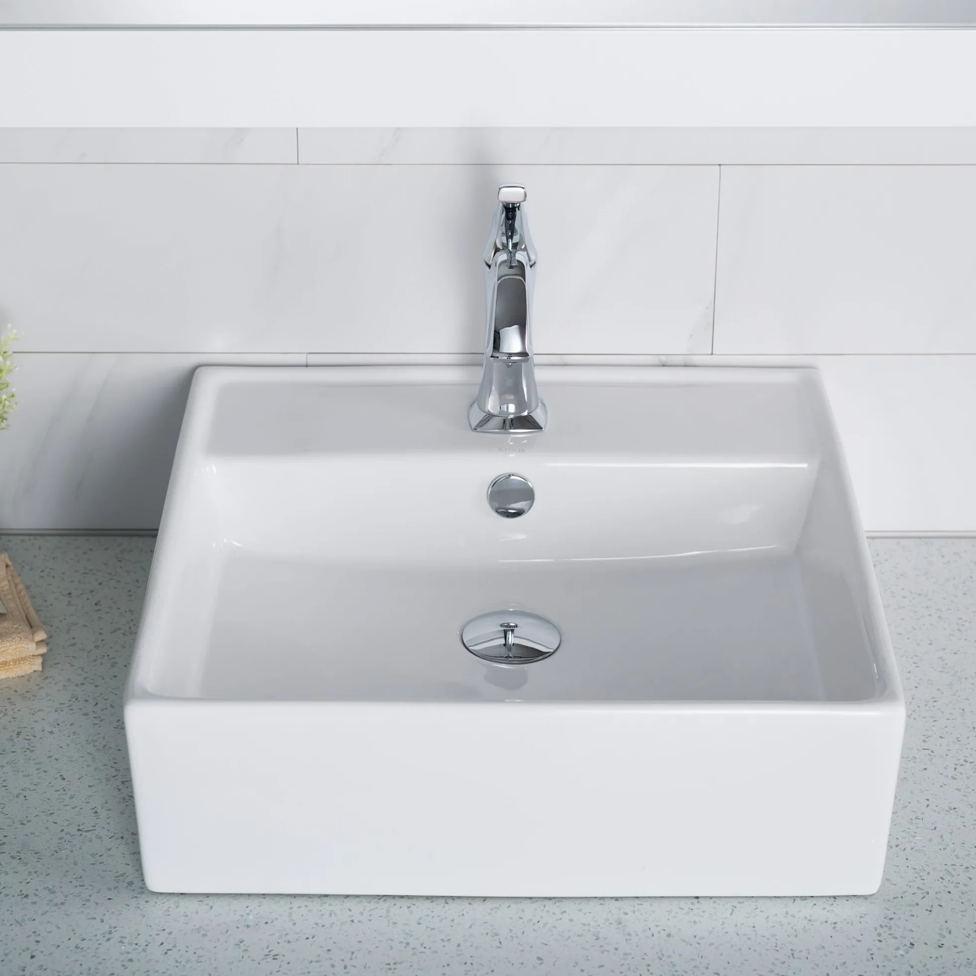 18 1/2" Square Vessel Ceramic Bathroom Sink in White