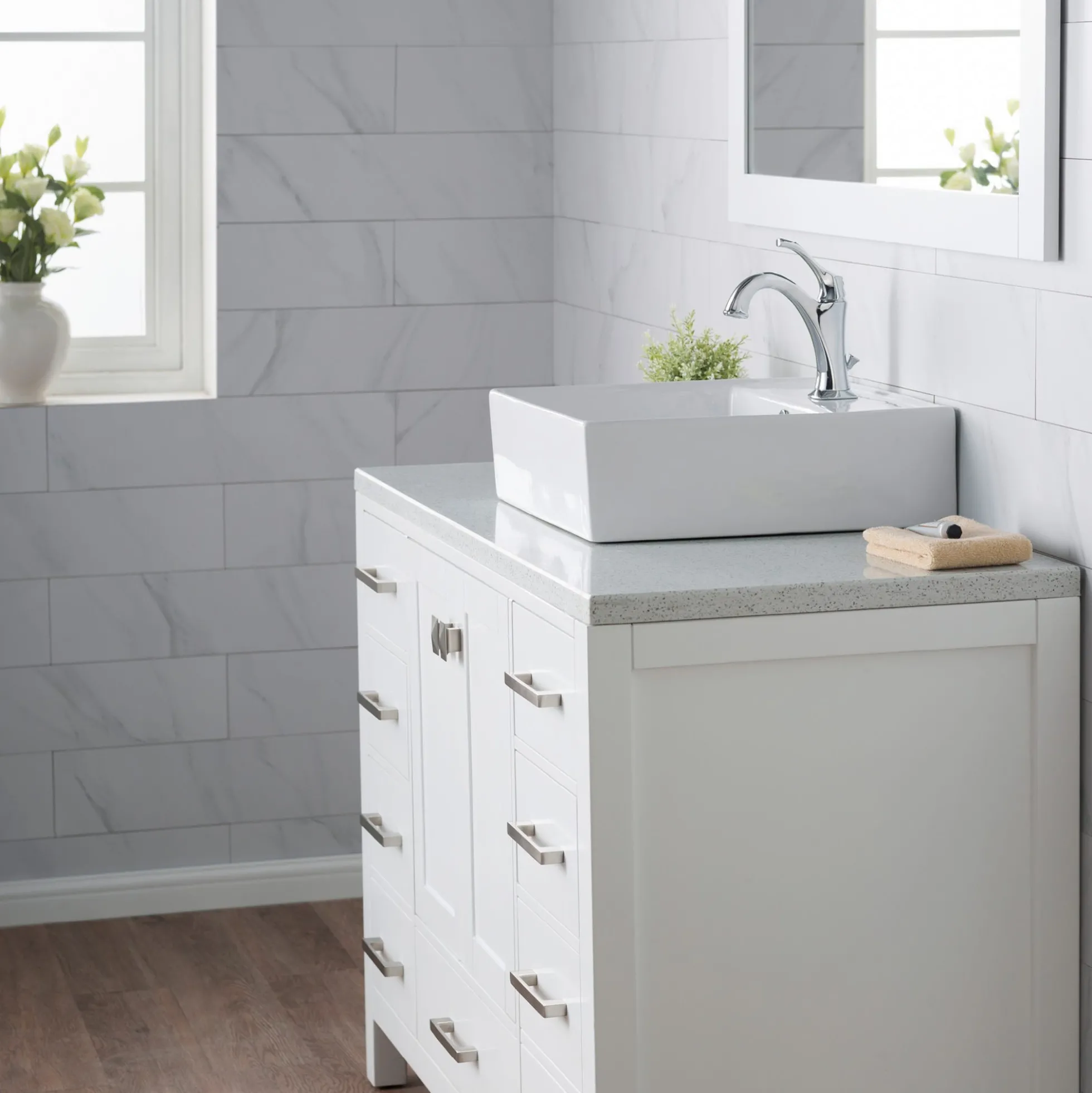18 1/2" Square Vessel Ceramic Bathroom Sink in White