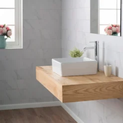 15" Square Vessel Ceramic Bathroom Sink in White