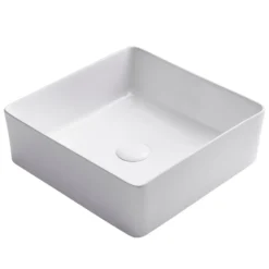 15 5/8" Square Vessel Ceramic Bathroom Sink in White