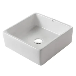15" Square Vessel Ceramic Bathroom Sink in White with Pop-Up Drain in Chrome