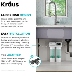2-Stage Under-Sink Filtration System with Single Handle Drinking Water Filter Faucet in Brushed Brass