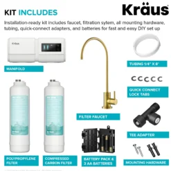 2-Stage Under-Sink Filtration System with Single Handle Drinking Water Filter Faucet in Brushed Brass