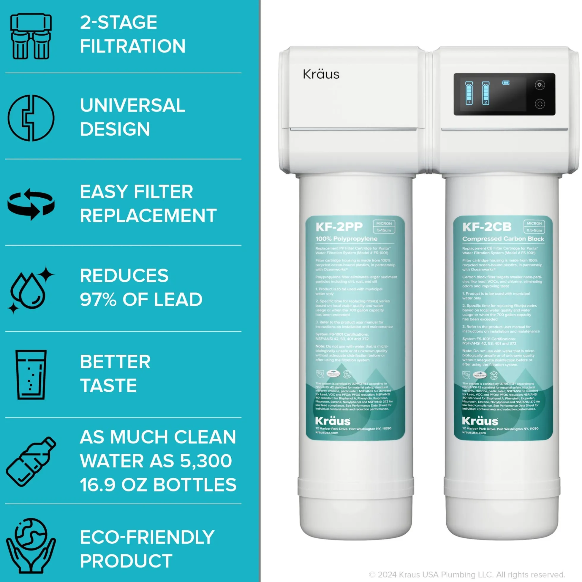 2-Stage Under Sink Water Filtration System with Digital Display Monitor