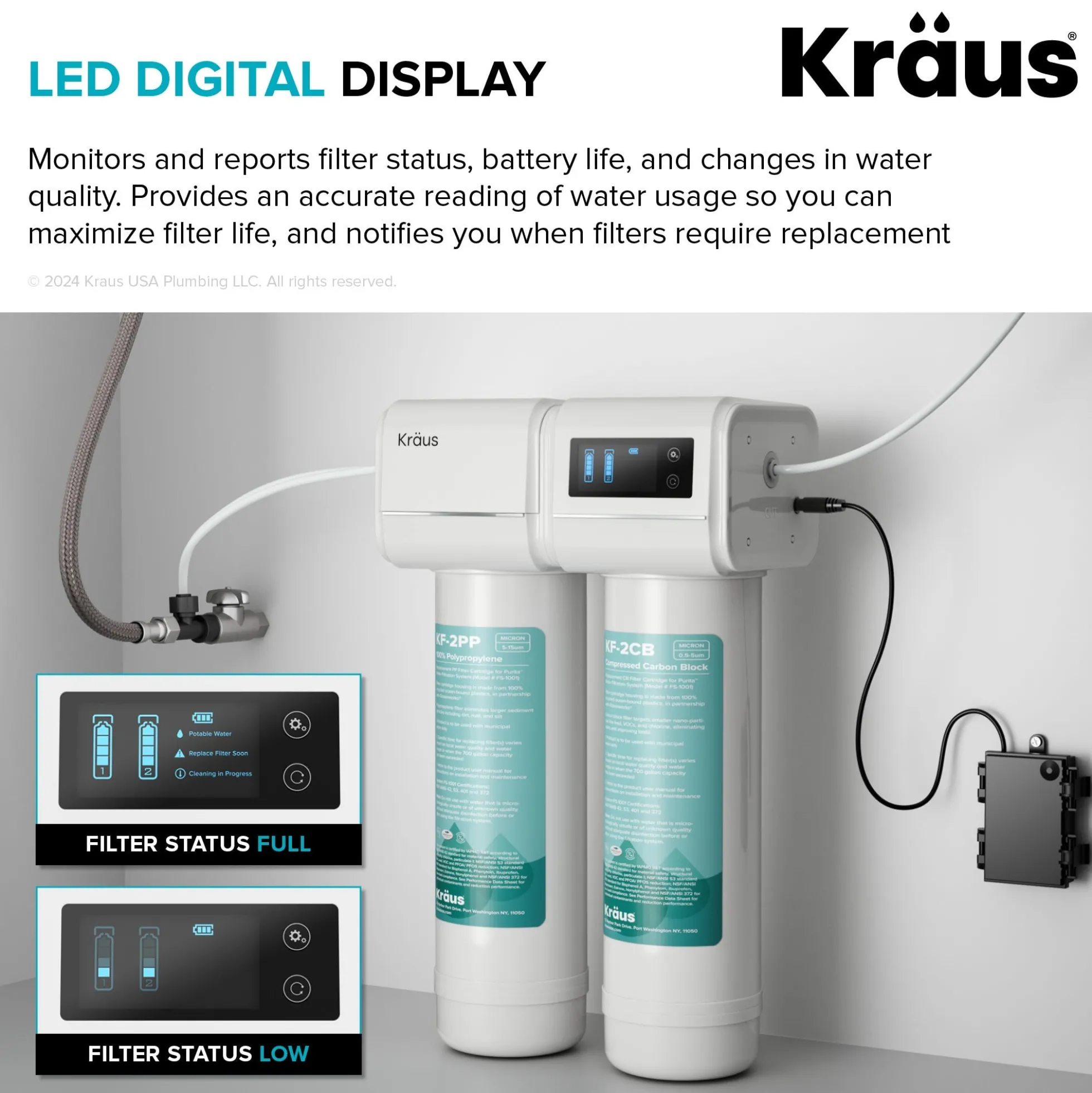 2-Stage Under Sink Water Filtration System with Digital Display Monitor