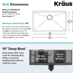 Standart PRO™ 30-inch 16 Gauge Undermount Single Bowl Stainless Steel Kitchen Sink with WasteGuard™ Continuous Feed Garbage Disposal