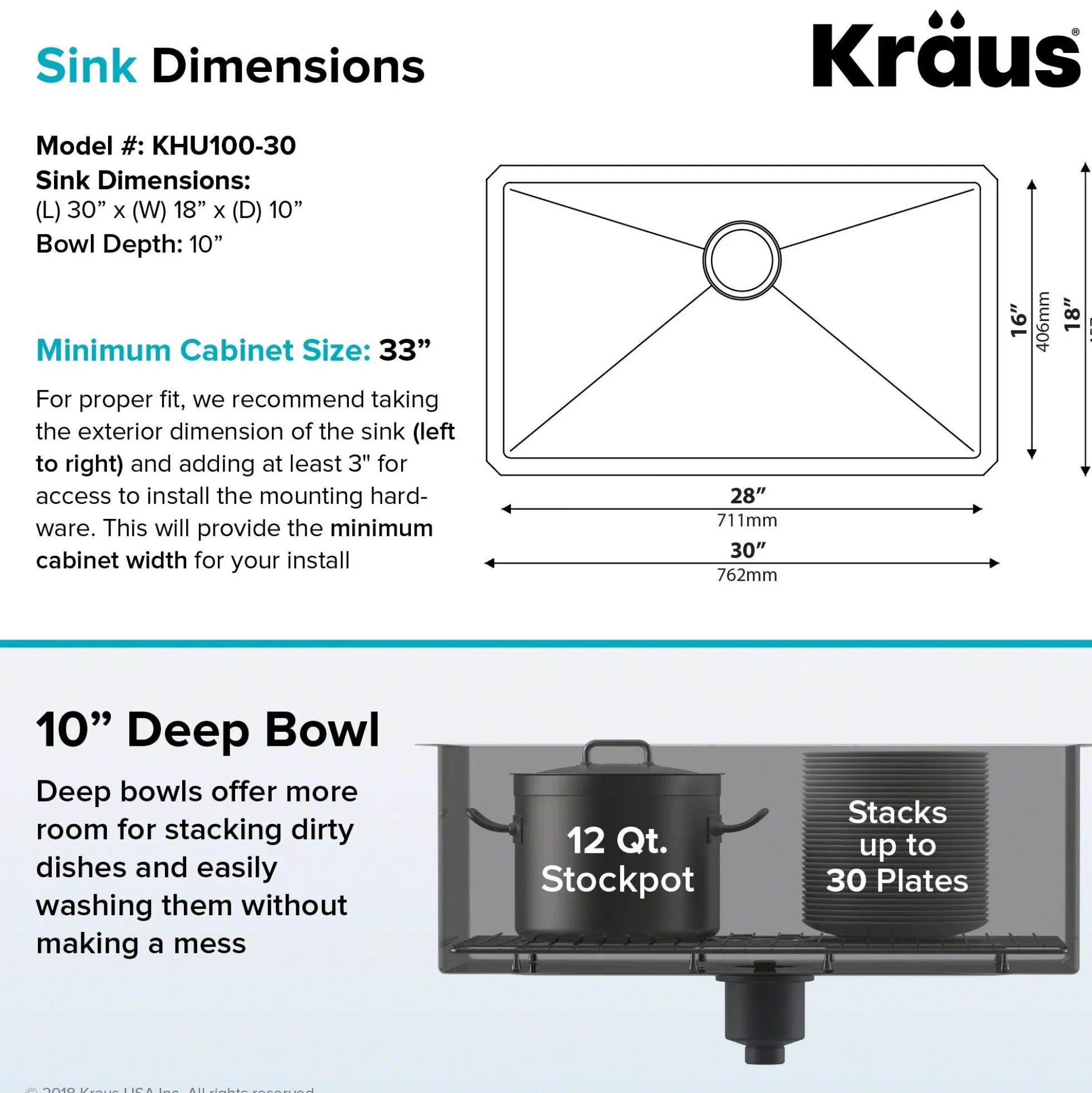 Standart PRO™ 30-inch 16 Gauge Undermount Single Bowl Stainless Steel Kitchen Sink with WasteGuard™ 1 HP Continuous Feed Garbage Disposal