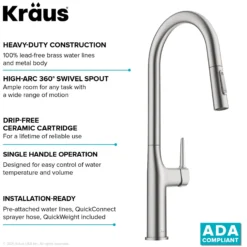 Tall Modern Pull-Down Single Handle Kitchen Faucet in Spot Free Stainless Steel