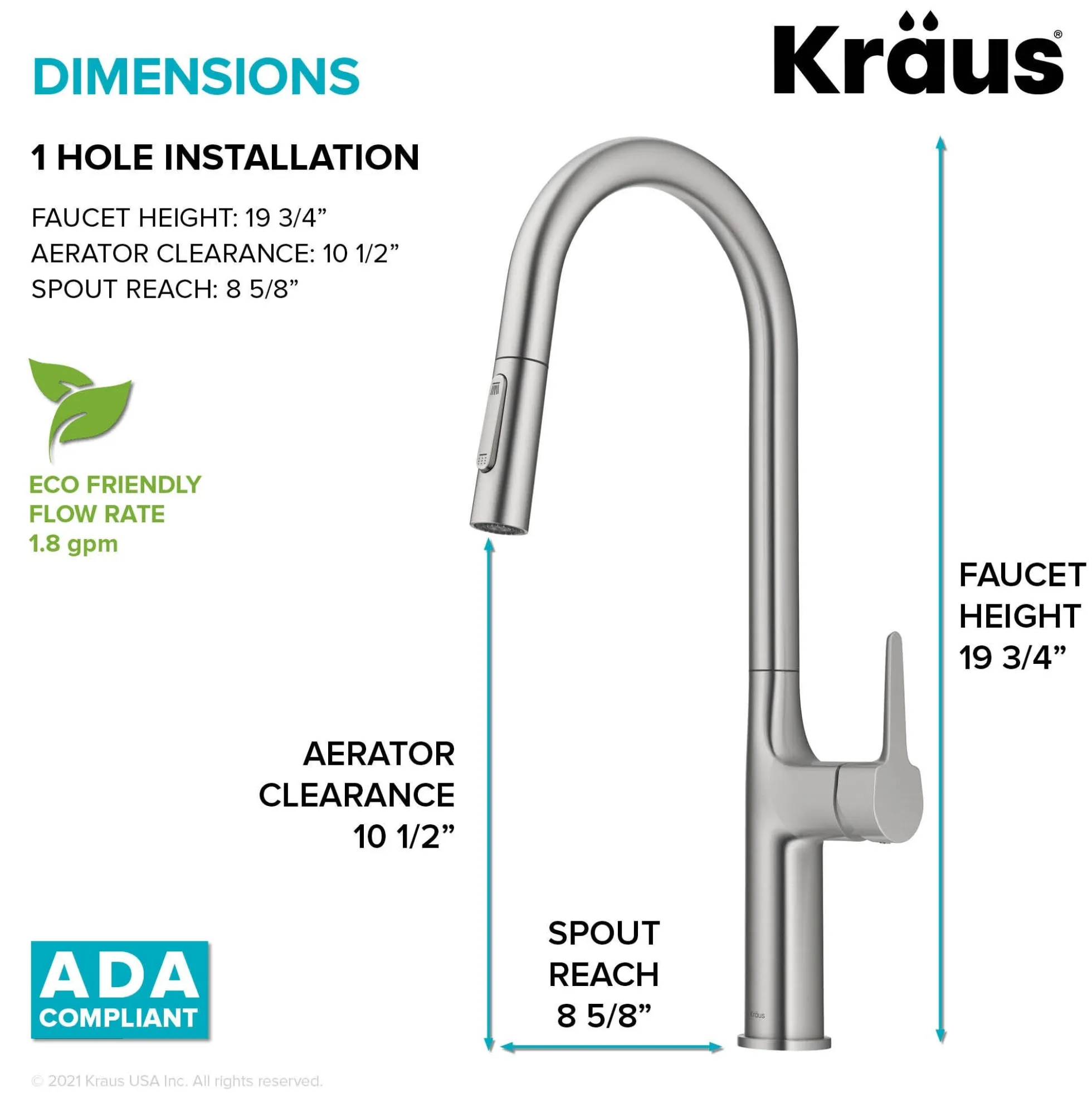 Tall Modern Pull-Down Single Handle Kitchen Faucet in Spot Free Stainless Steel