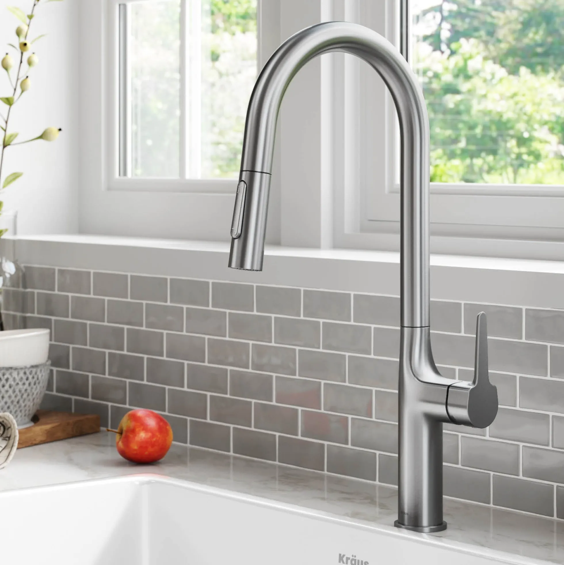 Tall Modern Pull-Down Single Handle Kitchen Faucet in Spot Free Stainless Steel