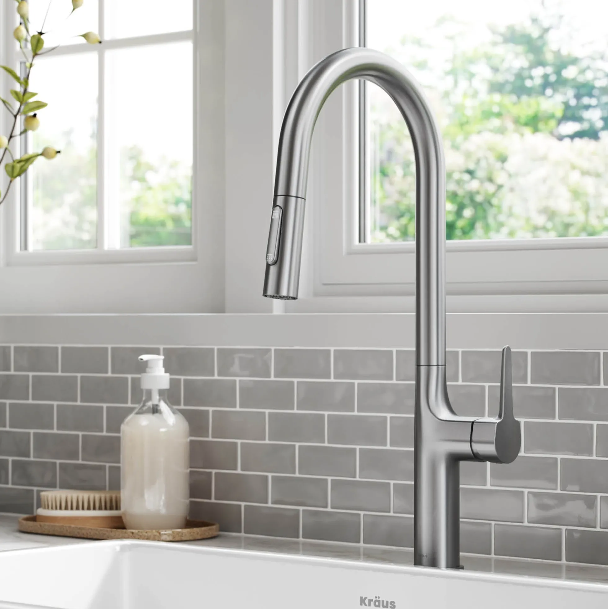 Tall Modern Pull-Down Single Handle Kitchen Faucet in Spot Free Stainless Steel
