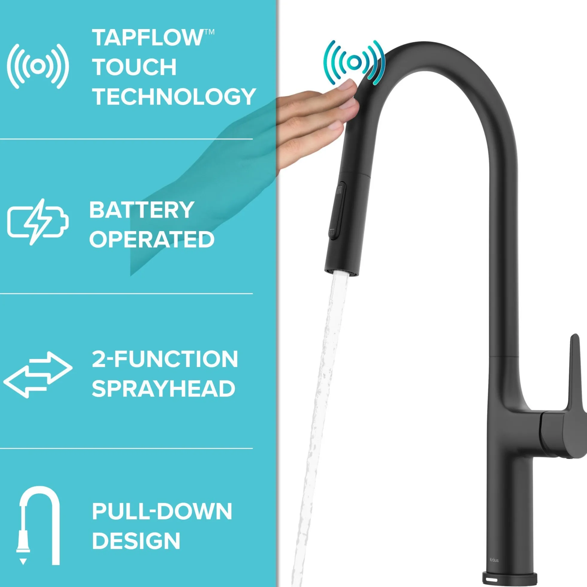 Tall ModernSingle-HandleTouch KitchenSink Faucet with Pull Down Sprayer inMatte Black