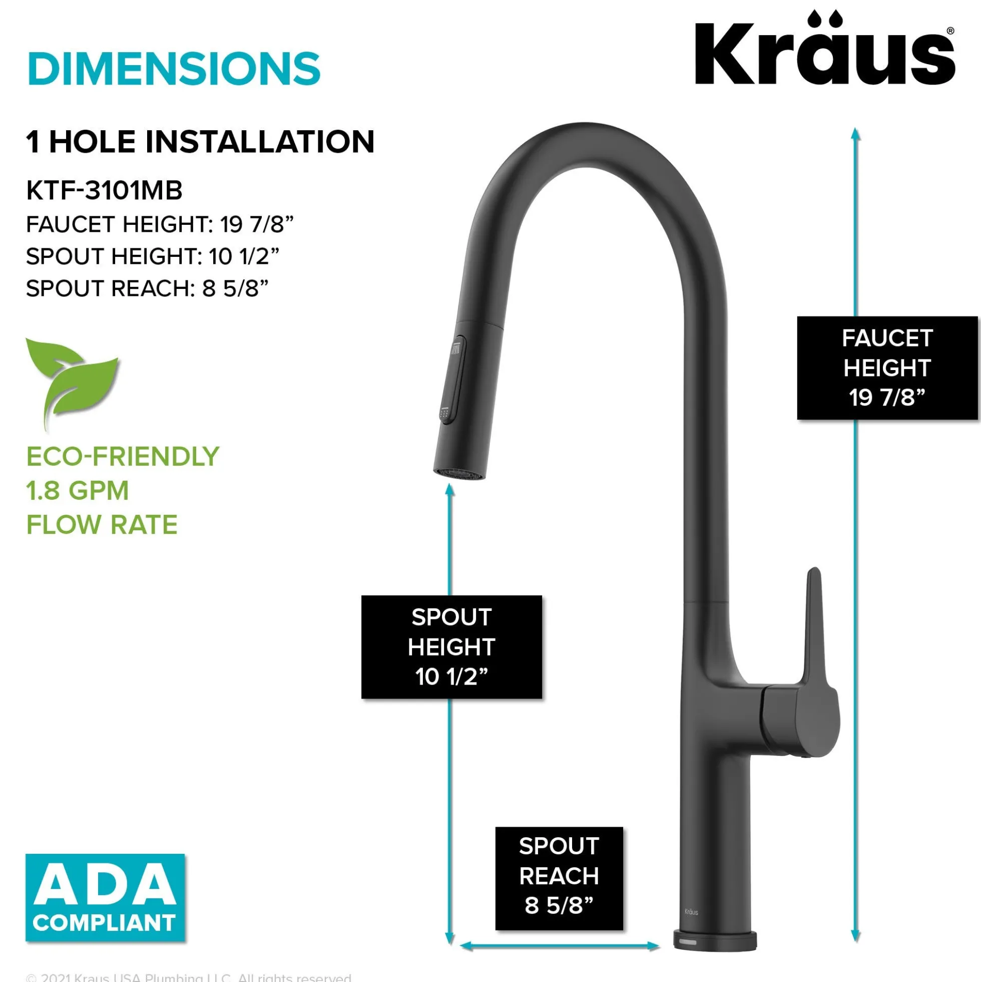 Tall ModernSingle-HandleTouch KitchenSink Faucet with Pull Down Sprayer inMatte Black