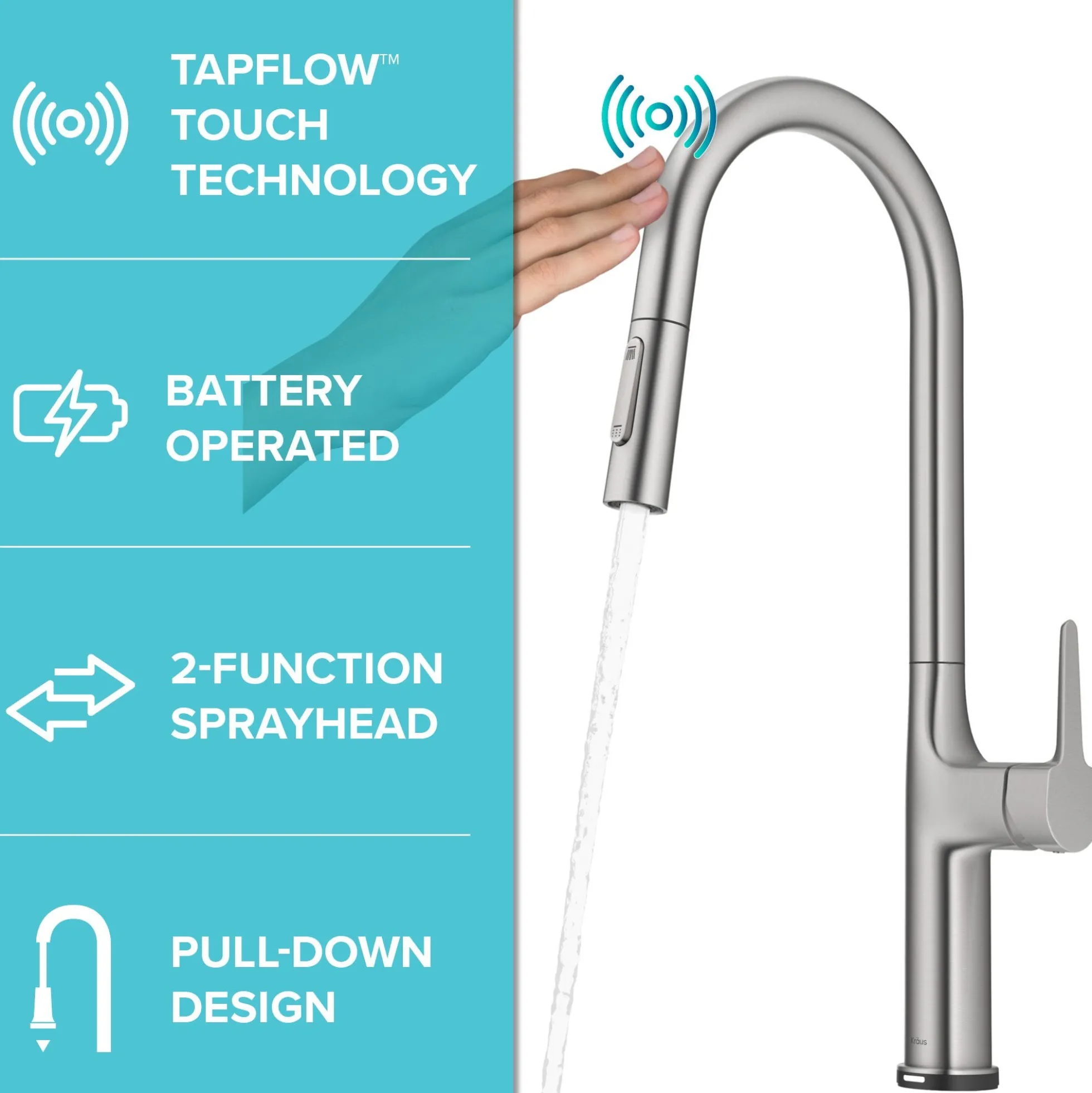 Tall Modern Single-HandleTouch KitchenSink Faucet with Pull Down Sprayer inSpot Free Stainless Steel
