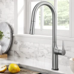 Tall Modern Single-HandleTouch KitchenSink Faucet with Pull Down Sprayer inSpot Free Stainless Steel