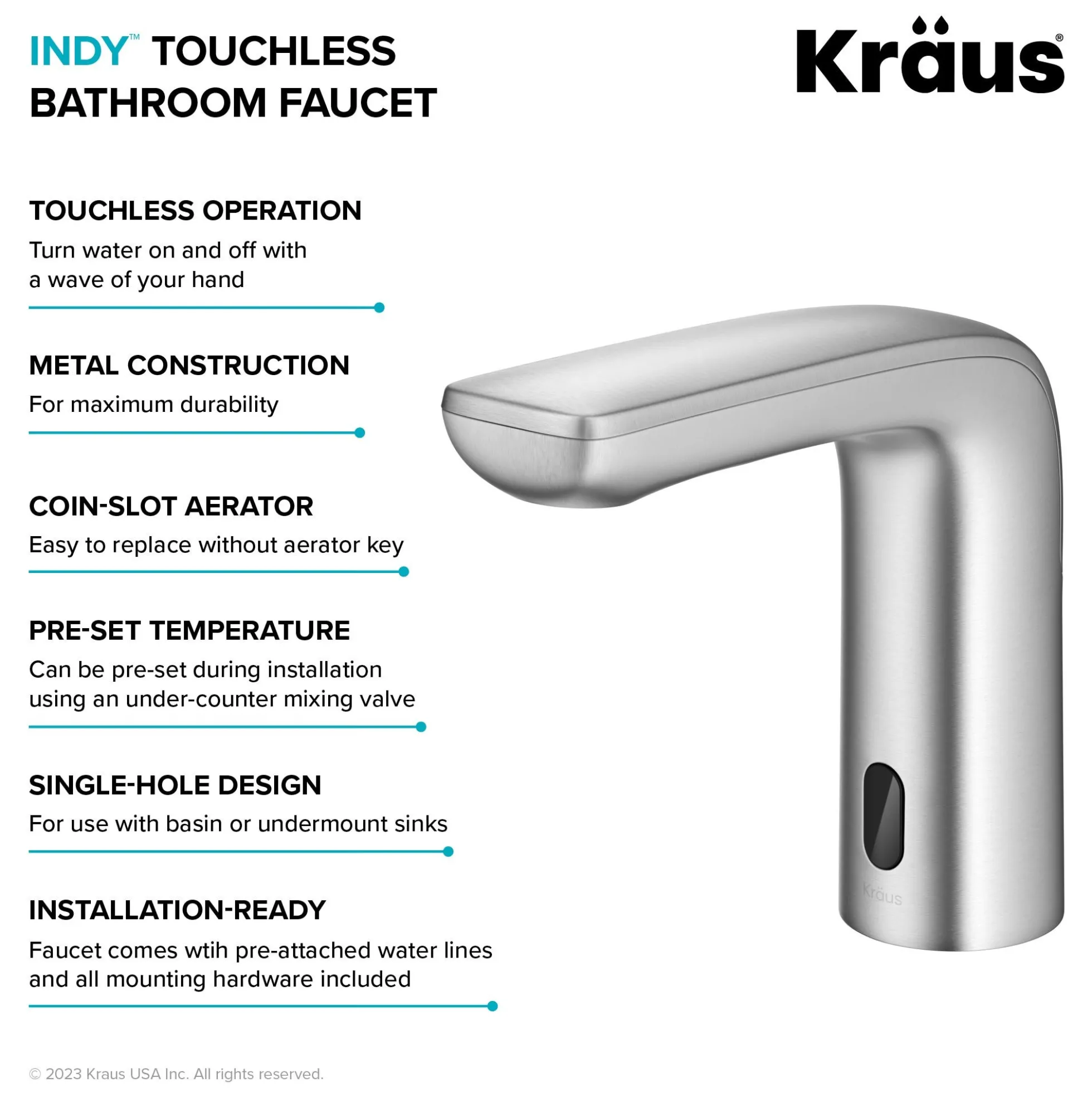 Touchless Sensor Bathroom Faucet in Spot Free Stainless Steel