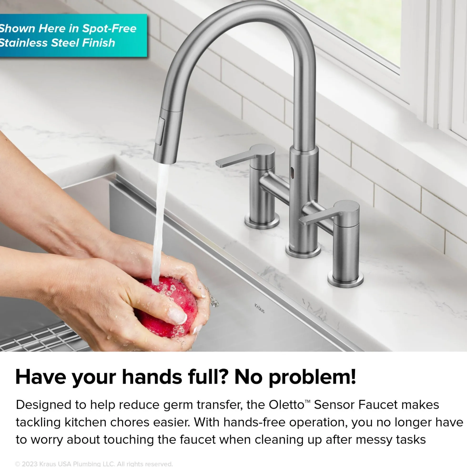 Touchless Sensor Bridge Kitchen Faucet with Pull-Down Sprayhead in Matte Black