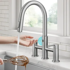 Touchless Sensor Bridge Kitchen Faucet with Pull-Down Sprayhead in Spot-Free Stainless Steel