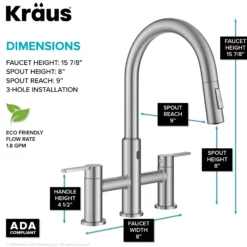 Touchless Sensor Bridge Kitchen Faucet with Pull-Down Sprayhead in Spot-Free Stainless Steel