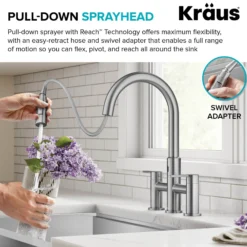 Touchless Sensor Bridge Kitchen Faucet with Pull-Down Sprayhead in Spot-Free Stainless Steel