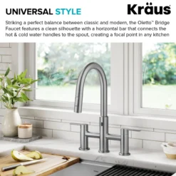Touchless Sensor Bridge Kitchen Faucet with Pull-Down Sprayhead in Spot-Free Stainless Steel