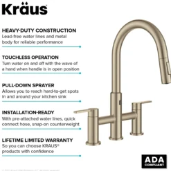 Touchless Sensor Bridge Kitchen Faucet with Pull-Down Sprayhead in Spot-Free Antique Champagne Bronze