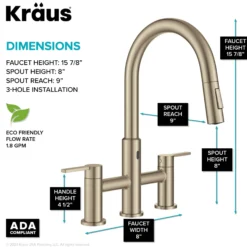 Touchless Sensor Bridge Kitchen Faucet with Pull-Down Sprayhead in Spot-Free Antique Champagne Bronze