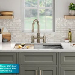 Touchless Sensor Bridge Kitchen Faucet with Pull-Down Sprayhead in Spot-Free Antique Champagne Bronze