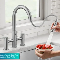 Touchless Sensor Bridge Kitchen Faucet with Pull-Down Sprayhead in Spot-Free Antique Champagne Bronze