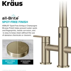Touchless Sensor Bridge Kitchen Faucet with Pull-Down Sprayhead in Spot-Free Antique Champagne Bronze