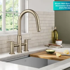 Touchless Sensor Bridge Kitchen Faucet with Pull-Down Sprayhead in Spot-Free Antique Champagne Bronze
