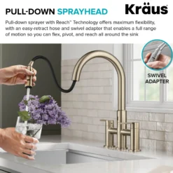Touchless Sensor Bridge Kitchen Faucet with Pull-Down Sprayhead in Spot-Free Antique Champagne Bronze