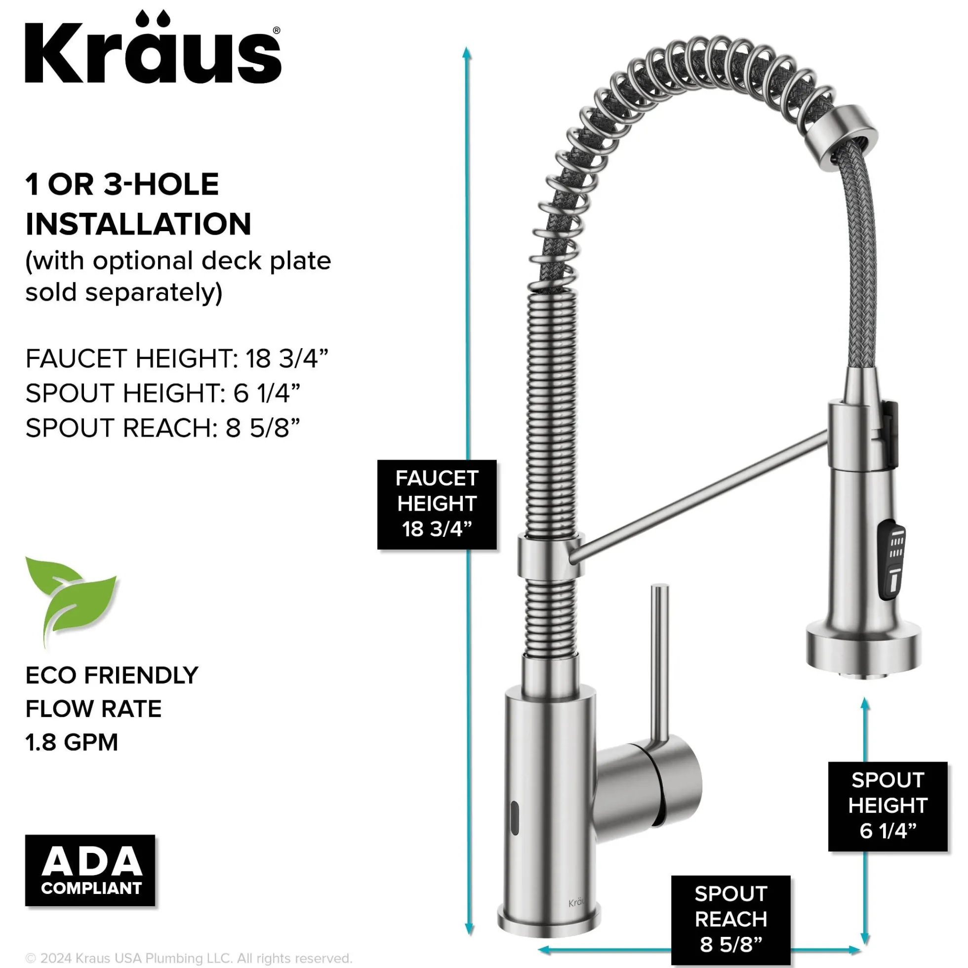 Touchless Sensor Commercial Style 2-Function Single Handle Pull-Down Kitchen Faucet in Spot-Free Stainless Steel