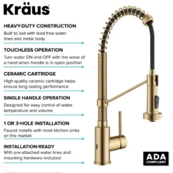 Touchless Sensor Commercial Style 2-Function Single Handle Pull-Down Kitchen Faucet in Spot-Free Brushed Brass