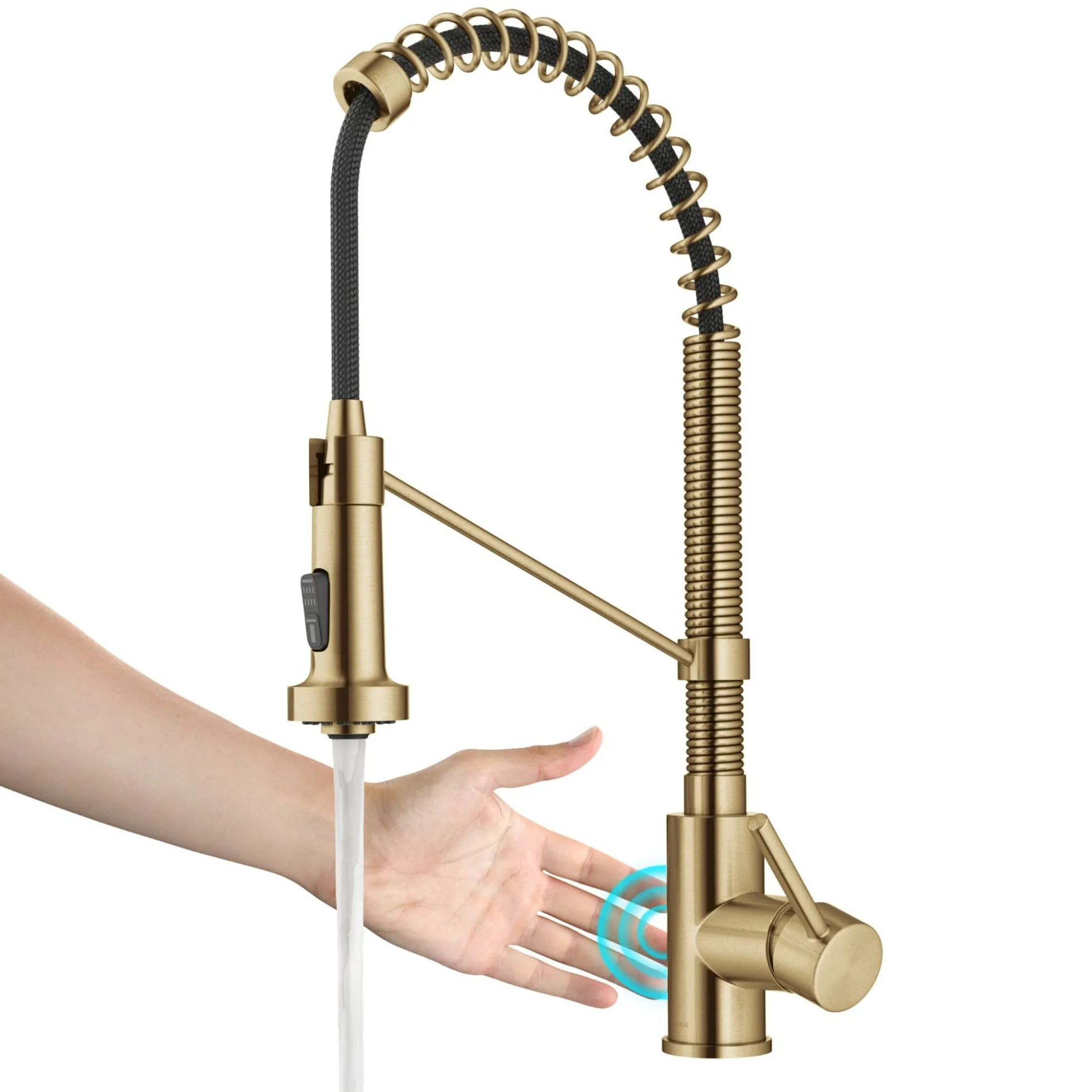 Touchless Sensor Commercial Style 2-Function Single Handle Pull-Down Kitchen Faucet in Spot-Free Brushed Brass